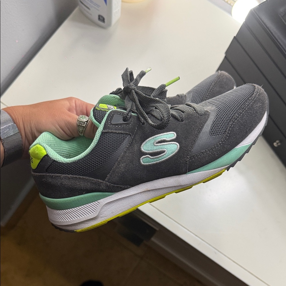 Skechers Gray Sneakers with Mint & Neon Yellow Accents